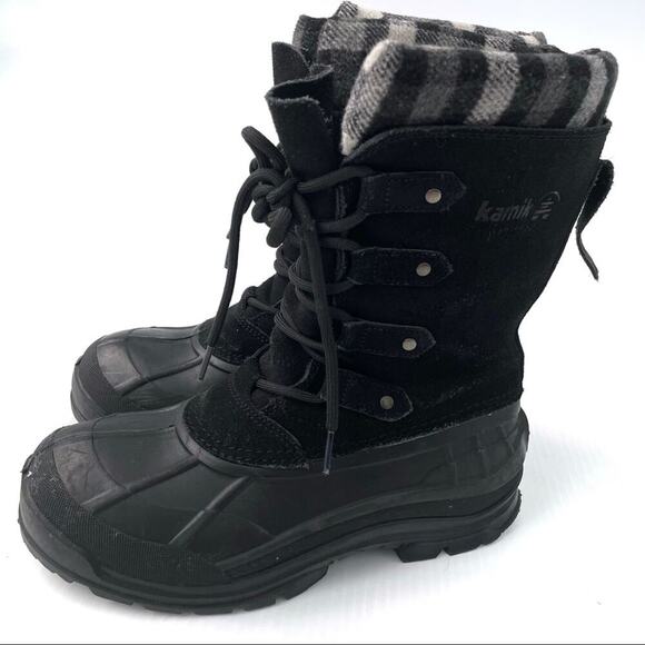 Kamik Calgary suede plaid winter boots suede waterproof lace up boot - Picture 1 of 10